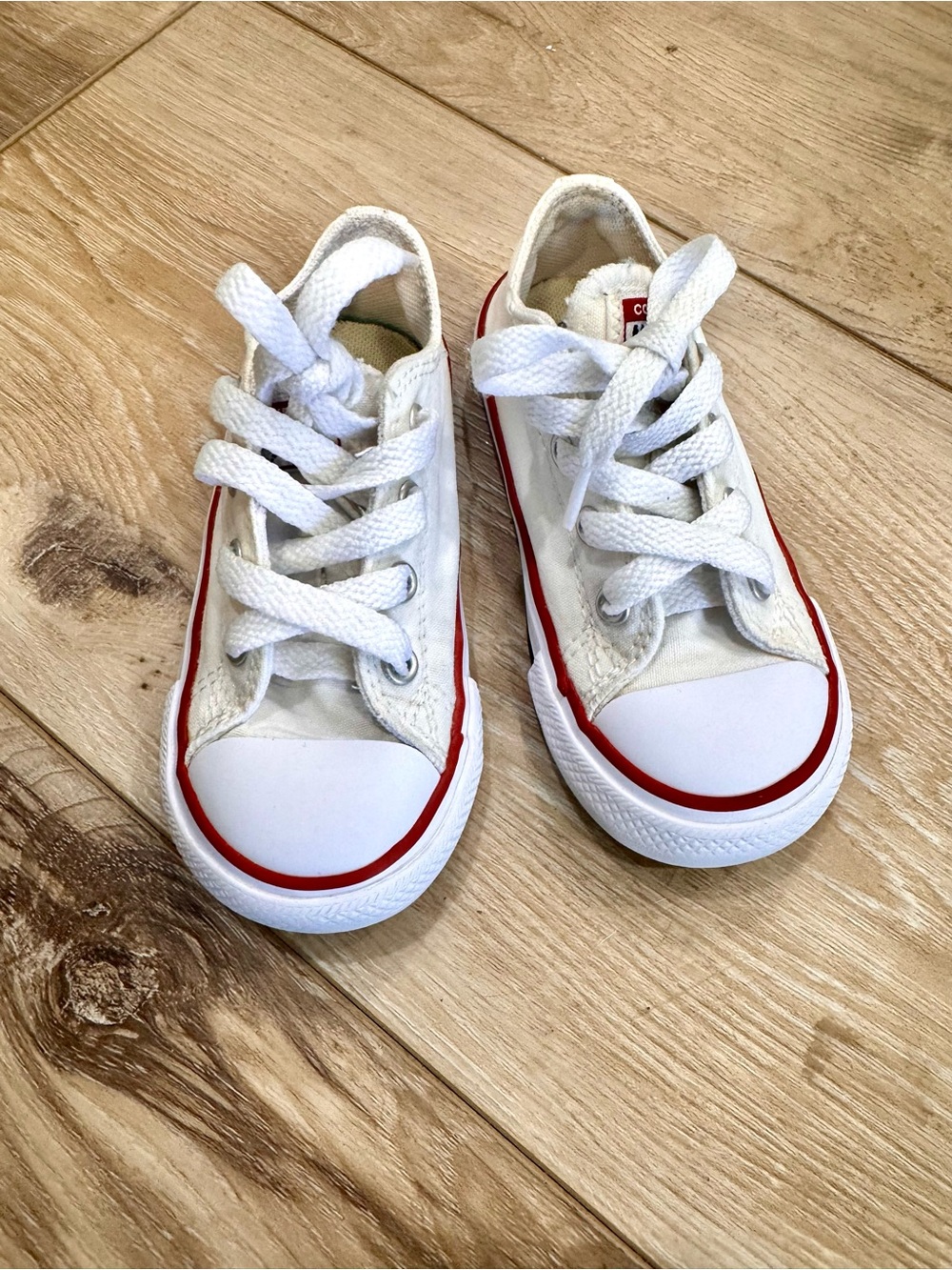 Converse White Canvas Kids Sneakers with Red Trim